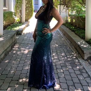 Double V-Neck Sequins Patchwork Mermaid Dress